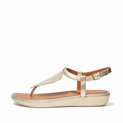 Fitflop Tia Feather Metallic Leather Back-Strap Sandaler Dame, Brune/Gull 594-E70